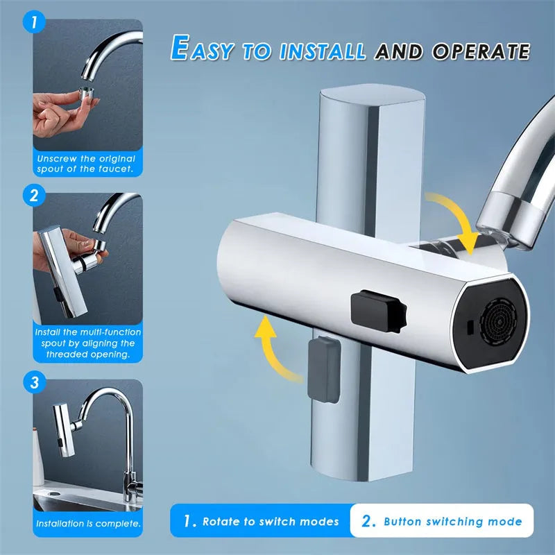 Kitchen faucet nozzle in black with waterfall bubbler mode and rotating head for universal fit