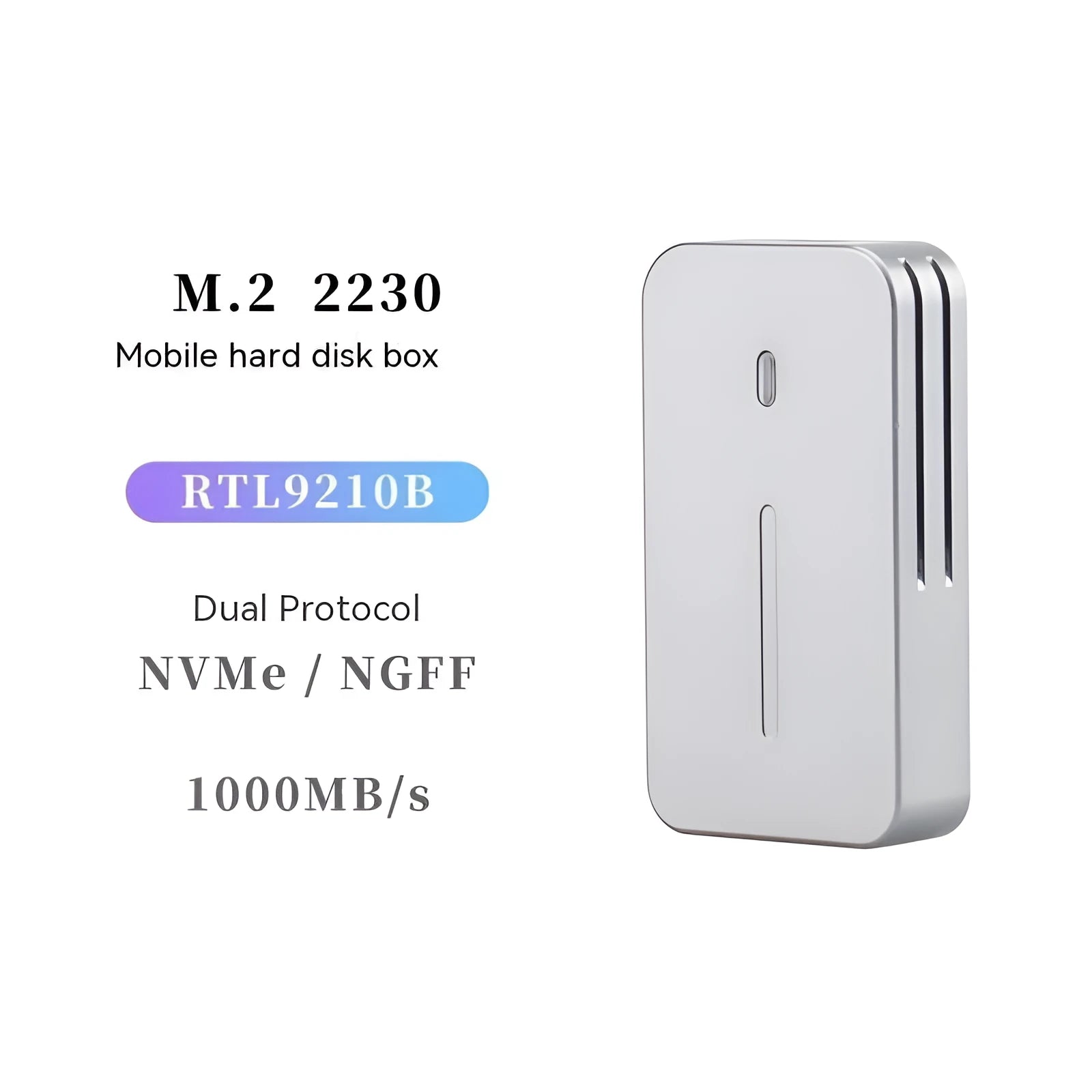 Aluminium alloy M.2 NVMe SSD enclosure measuring 5.2cm by 2.8cm