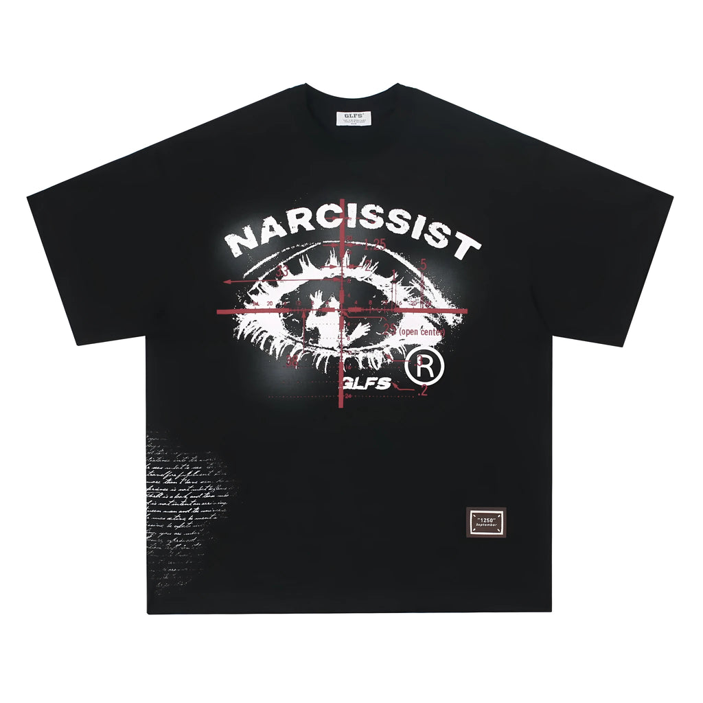Black and white cotton T-shirt with retro hip hop gothic letter print design