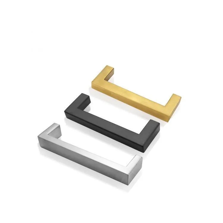 Stainless steel square pipe cabinet door handle in brushed silver finish