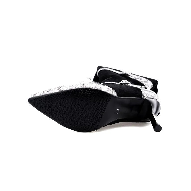 Women's black knee-high boots with thin 9cm heels and 33cm shaft height