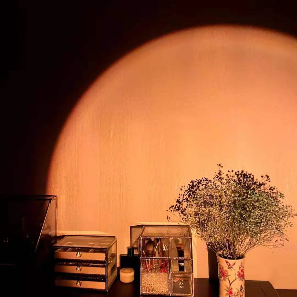 Sunset red rainbow projection lamp with USB charging port and push-button switch
