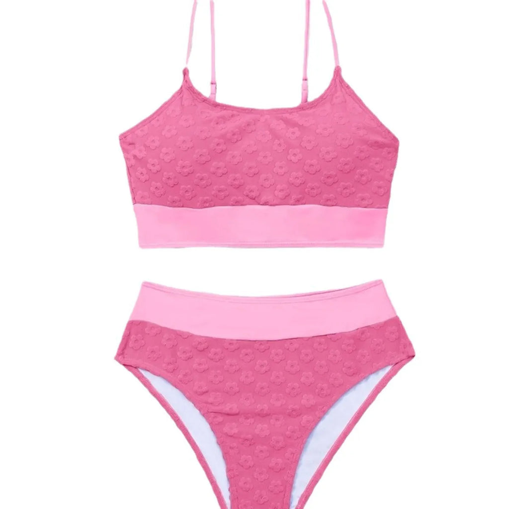 Women's colour matching bikini swimsuit in solid blue high waist backless polyester for swimming sports