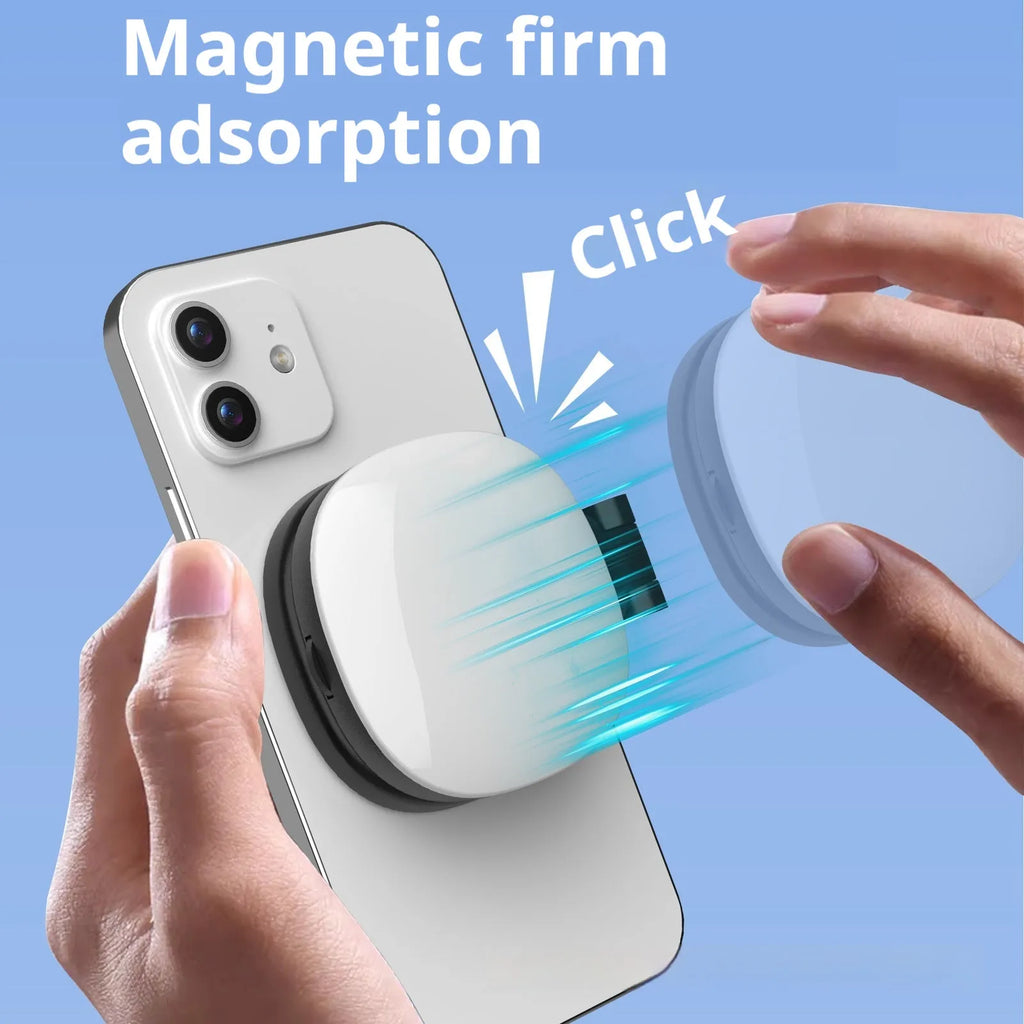 Black and white mobile phone magnetic fill light with three-colour temperature adjustment and variable phone holder