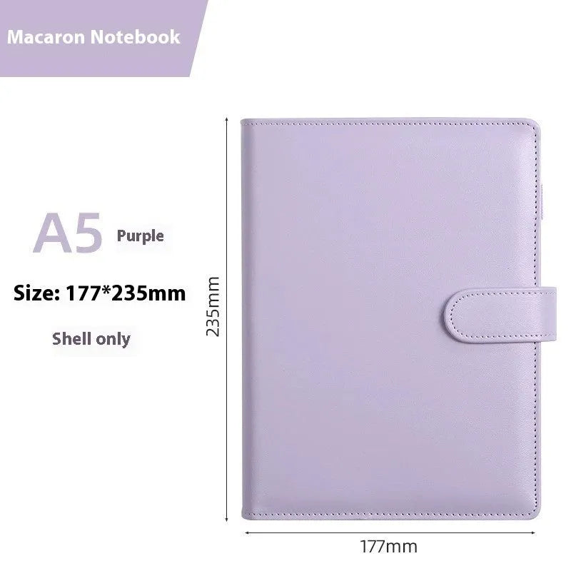 A5 PU leather loose-leaf notebook shell with zipper in solid colour options