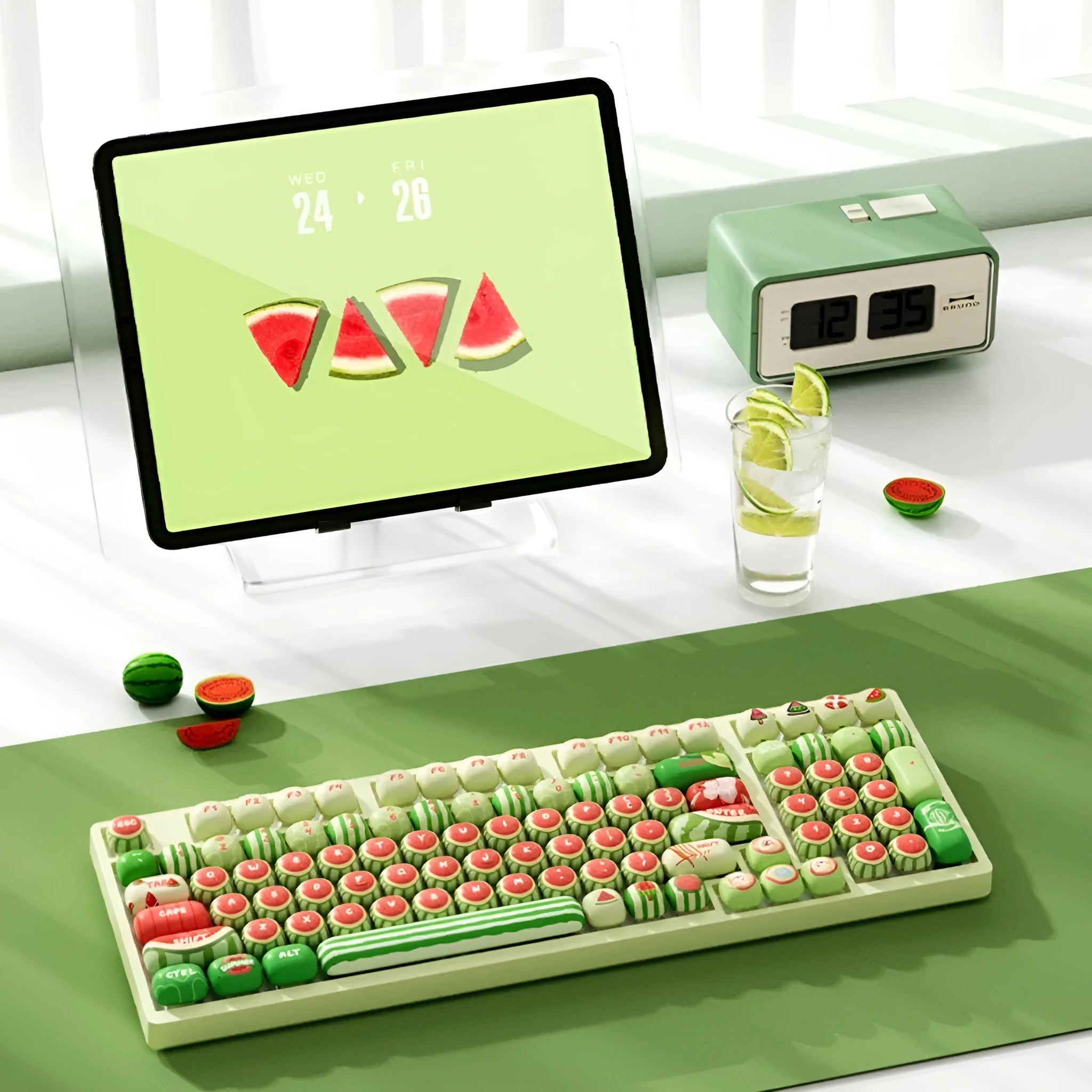 138-piece watermelon theme PBT keycaps with five-sided sublimation printing for mechanical keyboards