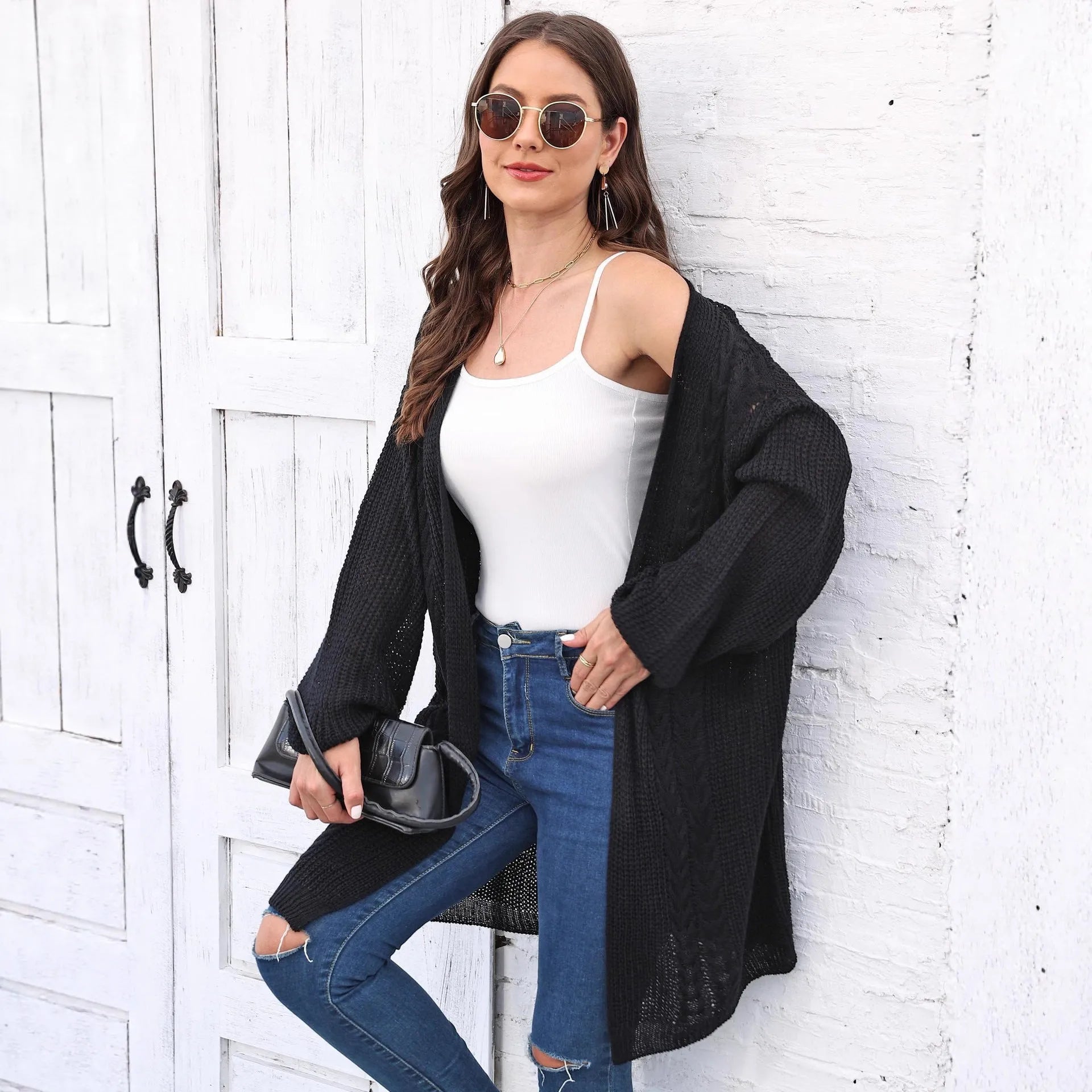 Women's loose acrylic sweater coat in European style with free size fit