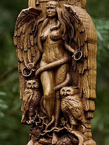 Synthetic resin Greek goddess statue for garden or altar, 22cm high in one of three colour options.