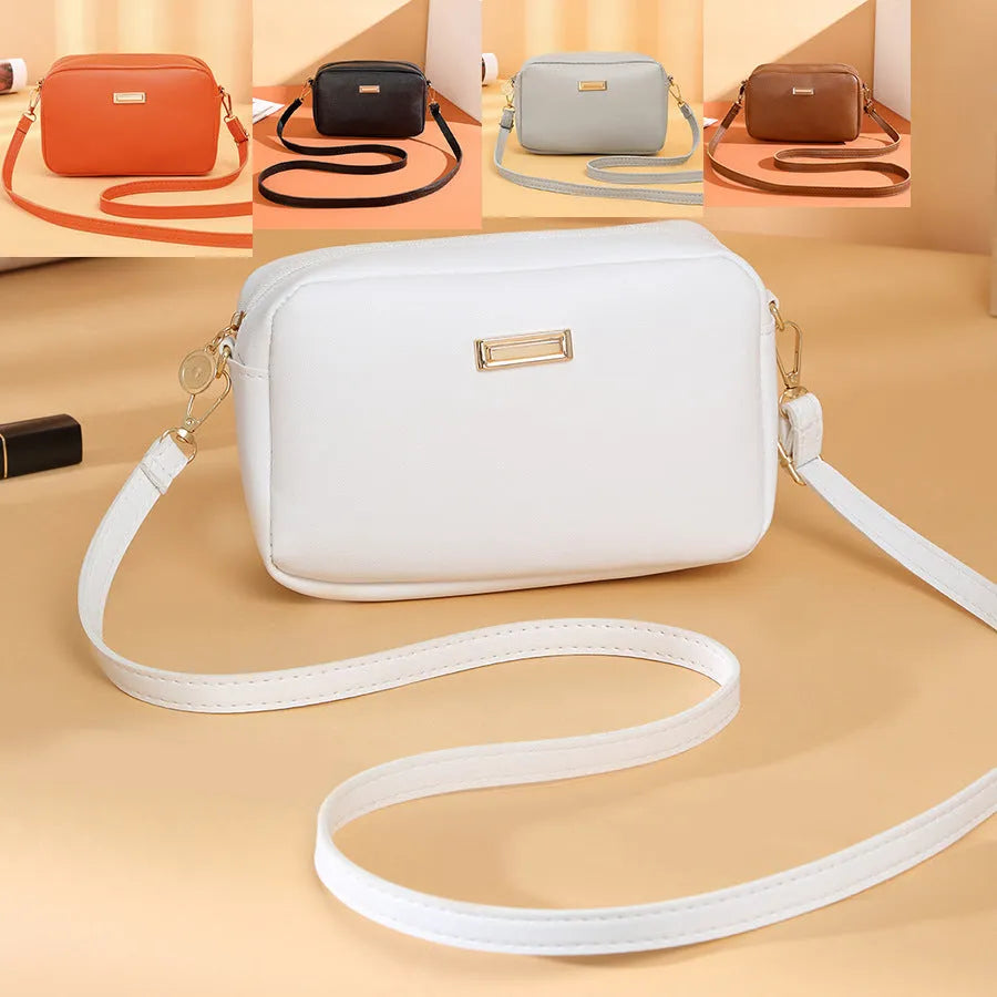 Women's solid colour PU leather shoulder bag with three-dimensional pocket in horizontal square shape