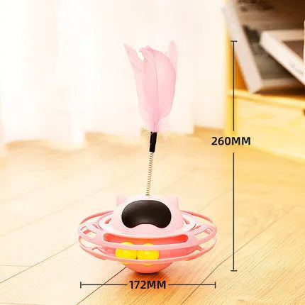 Pink rotating cat tumbler toy measuring 17 cm for self-play feline entertainment