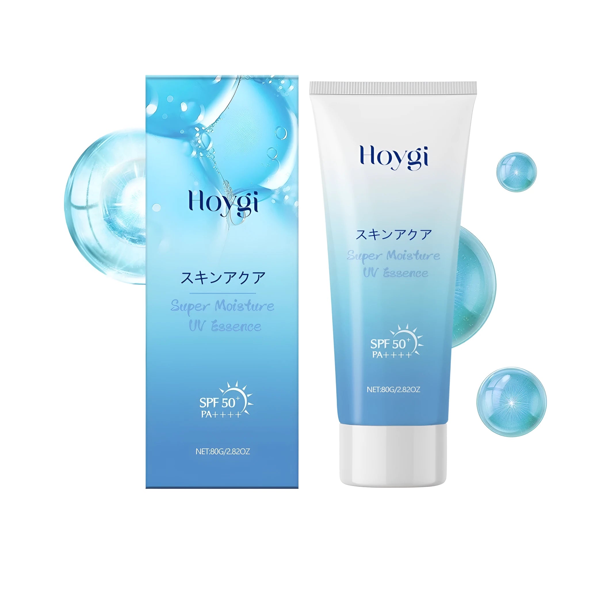 80g tube of refreshing moisturising facial sunscreen with hyaluronic acid on a light background.