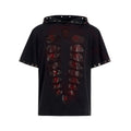 Black men's hooded T-shirt with sequin detailing, loose fit, short sleeves