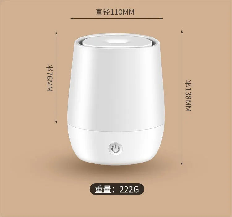 White USB aroma diffuser with simulated flame effect showing compact dimensions