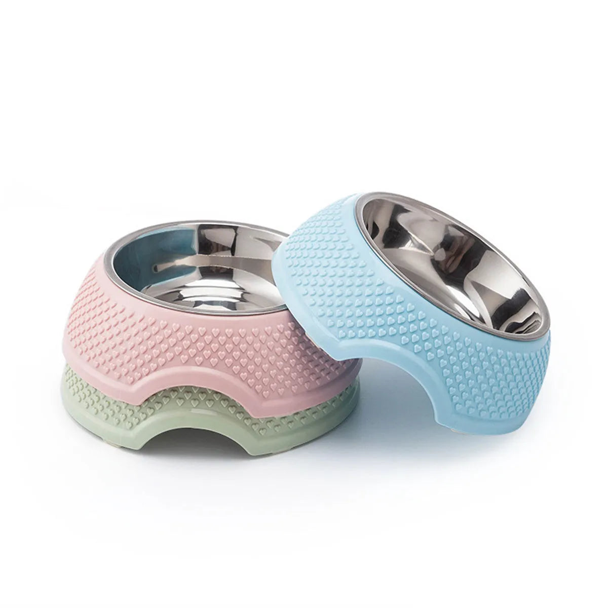 Stainless steel pet bowl with non-slip base in blue colour