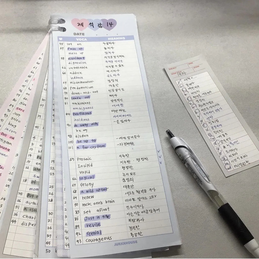 B5 half-size notepad with English words learning paper in blue, pink, or purple cover options