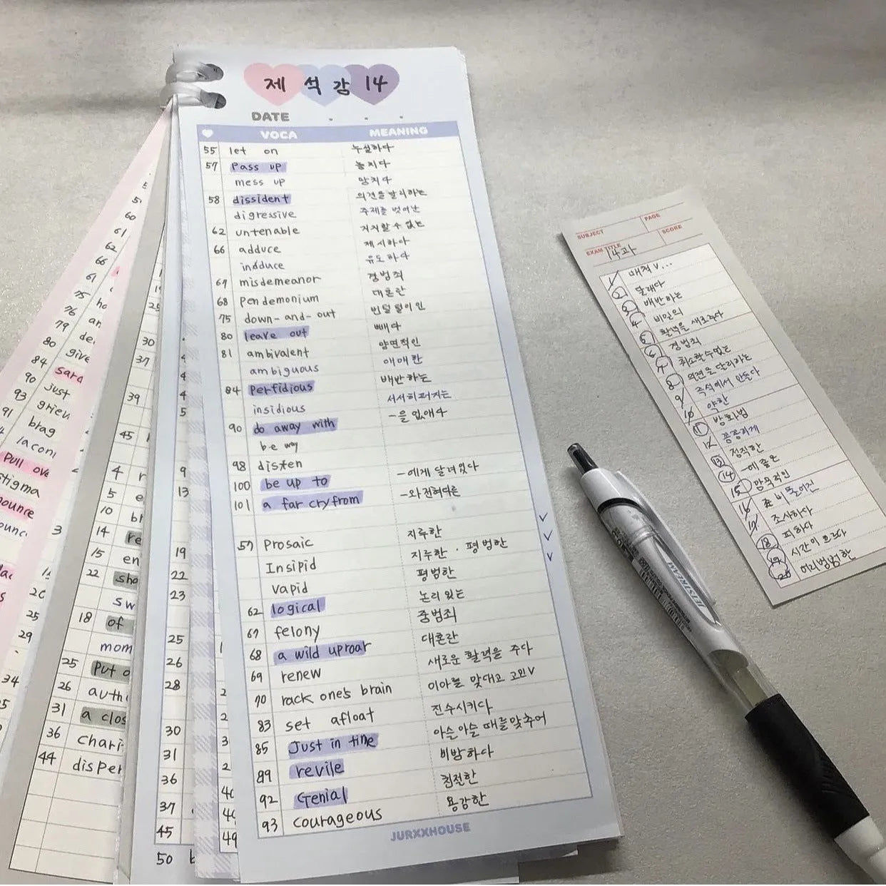 B5 half-size notepad with English words learning paper in blue, pink, or purple cover options