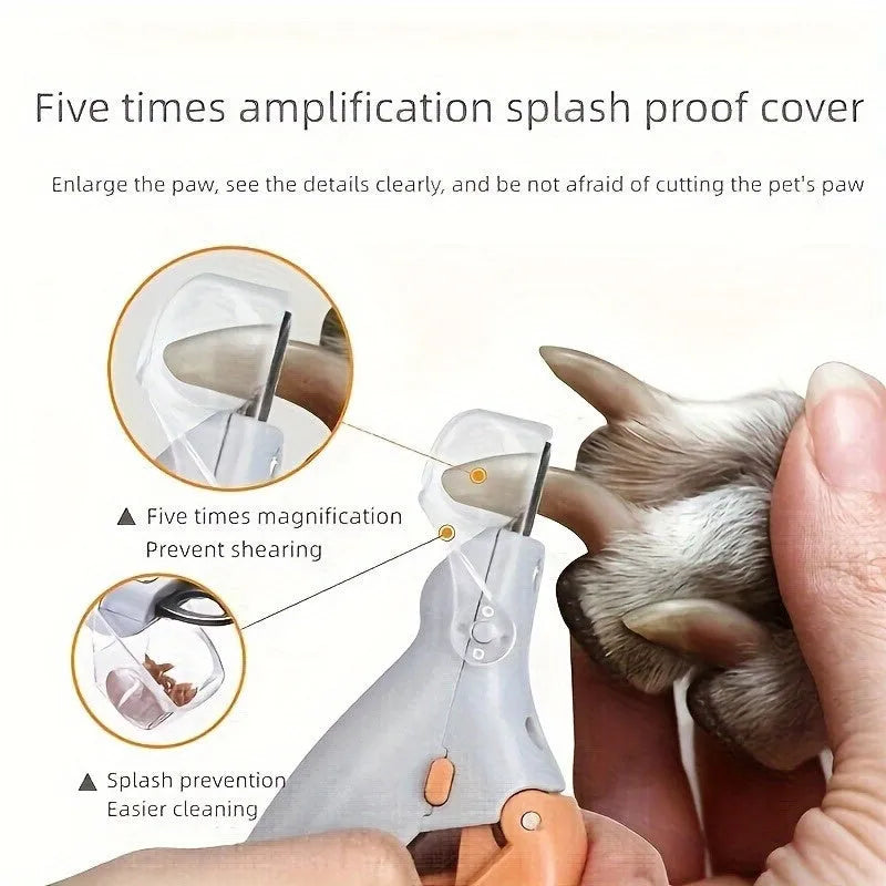 Yellow LED pet nail trimmer with magnifying glass and hardened steel blades for cat and dog grooming