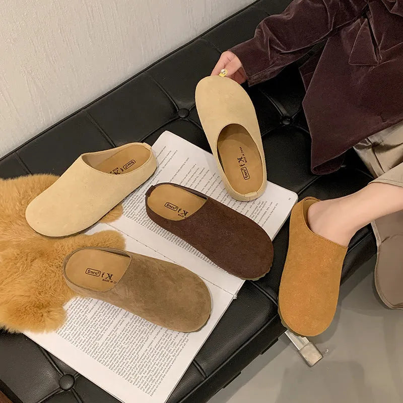 Korean style outdoor slippers with square toe holder in microfiber with PU sole