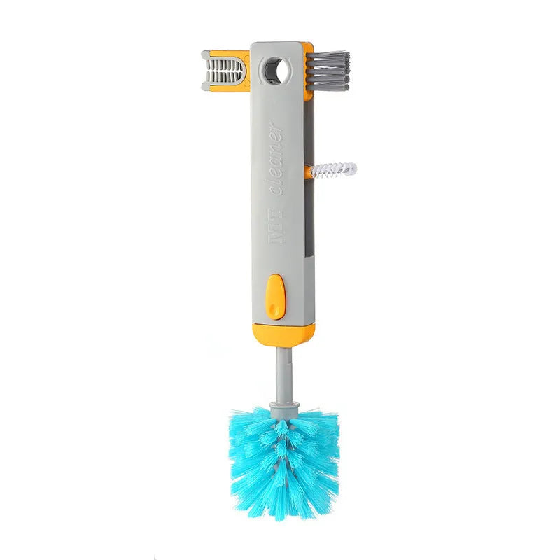 4-in-1 bottle gap cleaner brush set with blue silicone U-shaped brush and stranded wire brush for cup cleaning