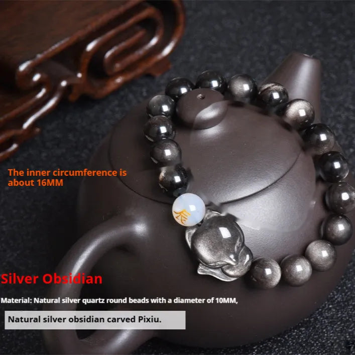 Natural obsidian zodiac guardian bracelet with 10mm beads on an adjustable cord.