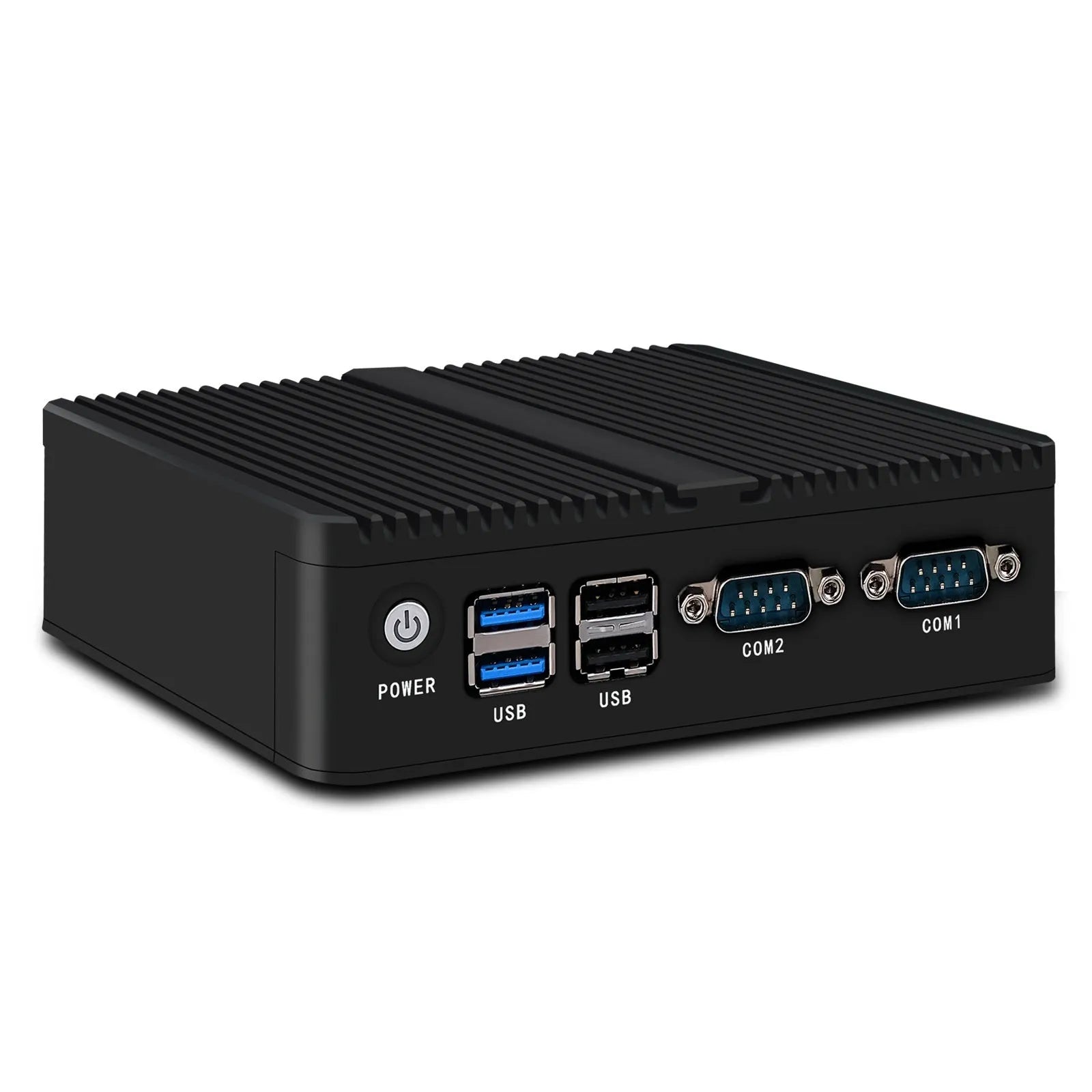 Industrial fanless mini-host computer measuring 13.6cm with dual network ports