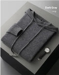 Men's dark grey cashmere hooded sweatshirt and matching long pants laid flat as a complete set.