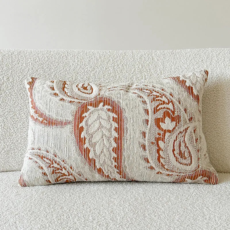 American-style jacquard sofa backrest cushion cover with paisley pattern in amber colour.