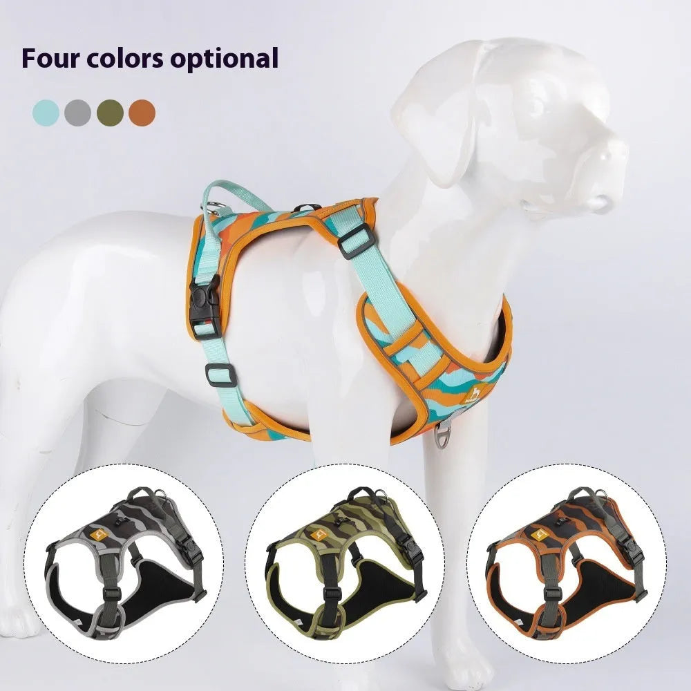 Orange reflective dog harness with double-ended lead for medium breed control during walks