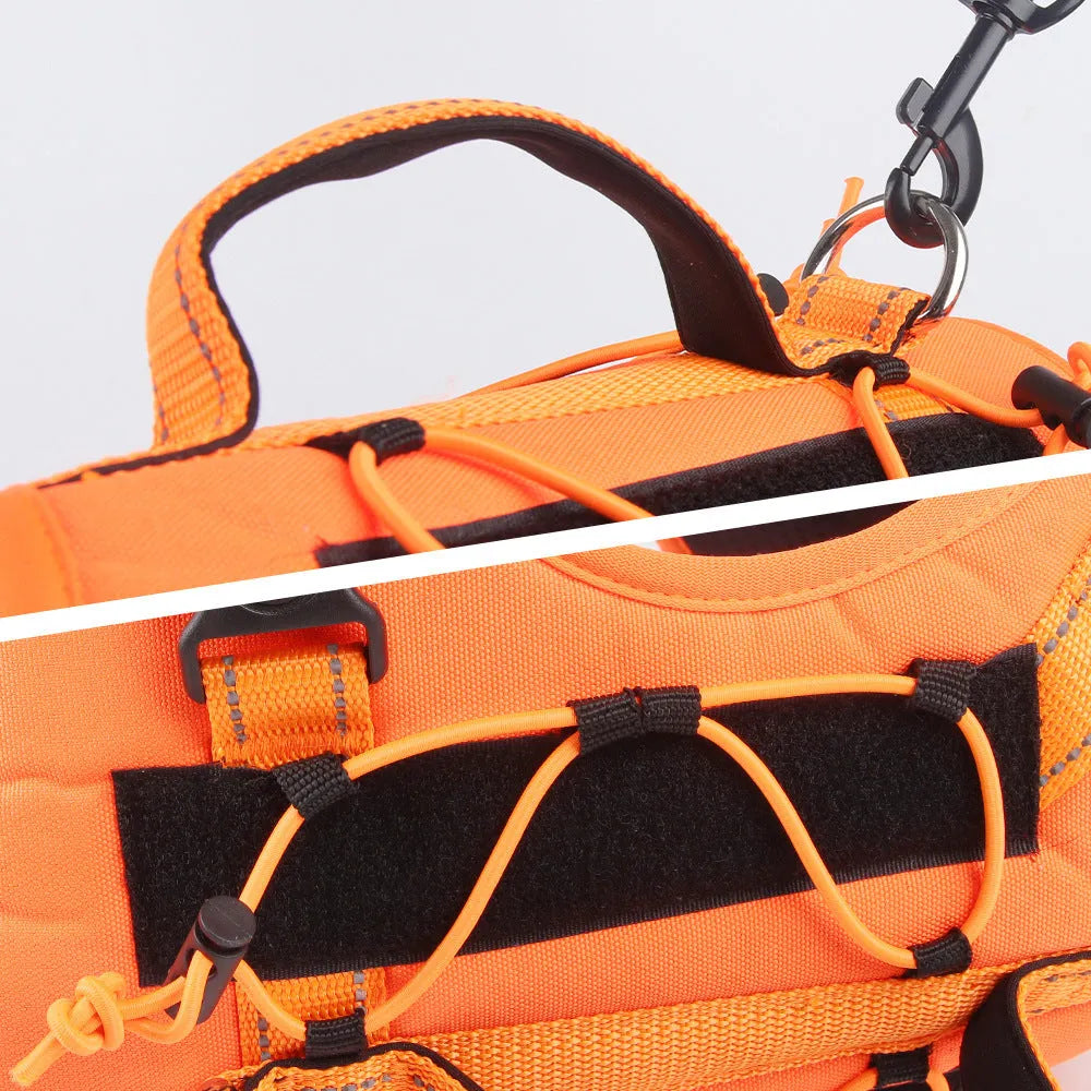 Reflective orange dog harness with explosion-proof breast strap and integrated hand holding rope