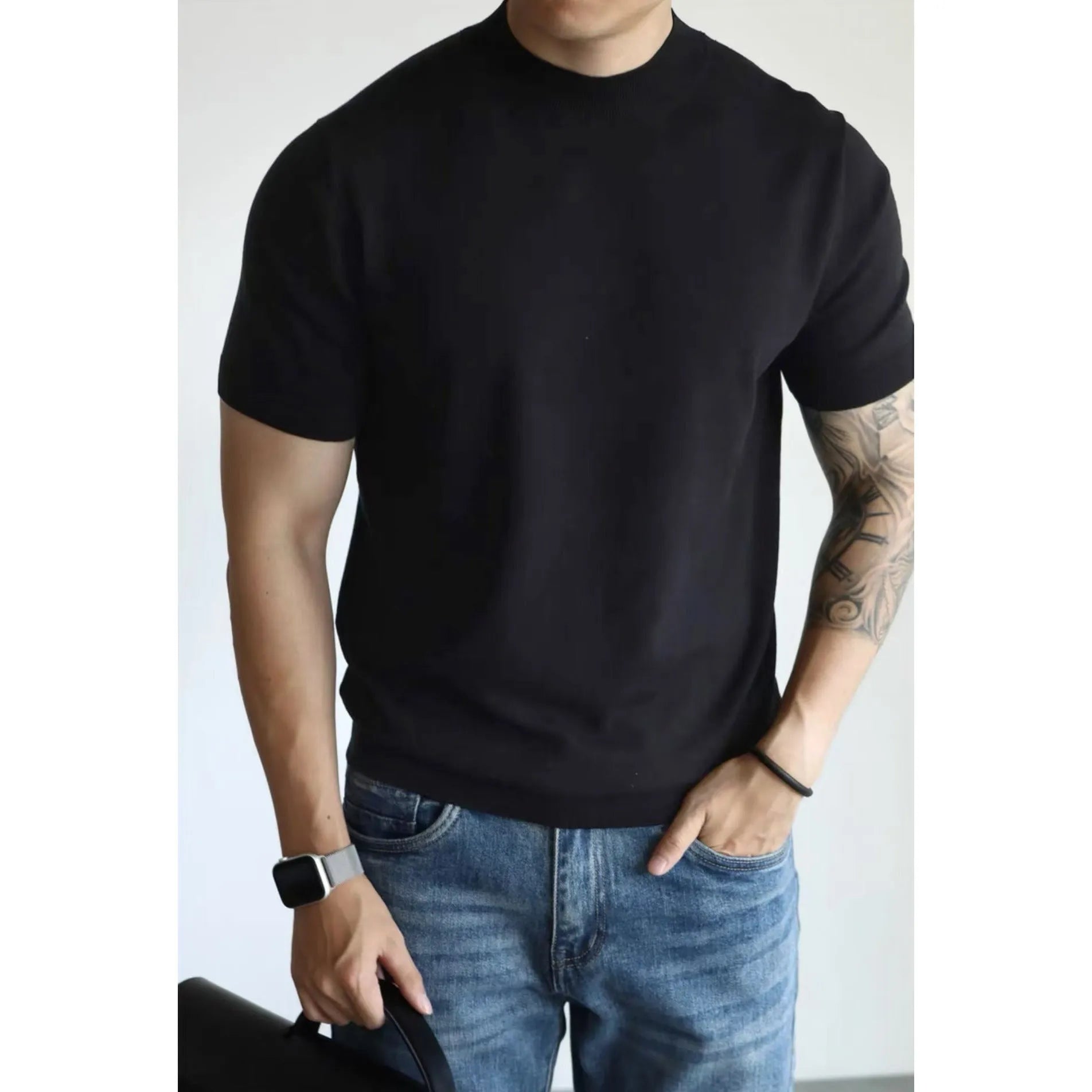 Men's slim-fit solid colour T-shirt in breathable polyester fabric for commuting