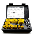 Bimetal M3 hole opener set with multiple hole saw sizes in a case.