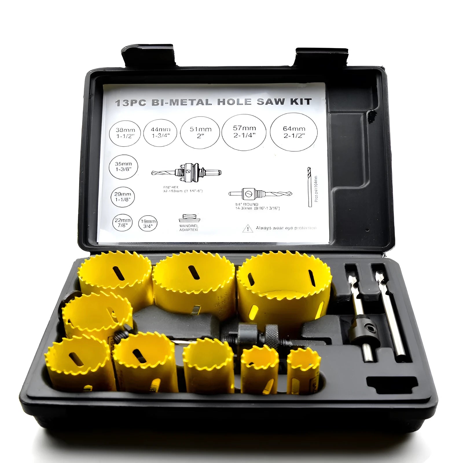 Bimetal M3 hole opener set with multiple hole saw sizes in a case.