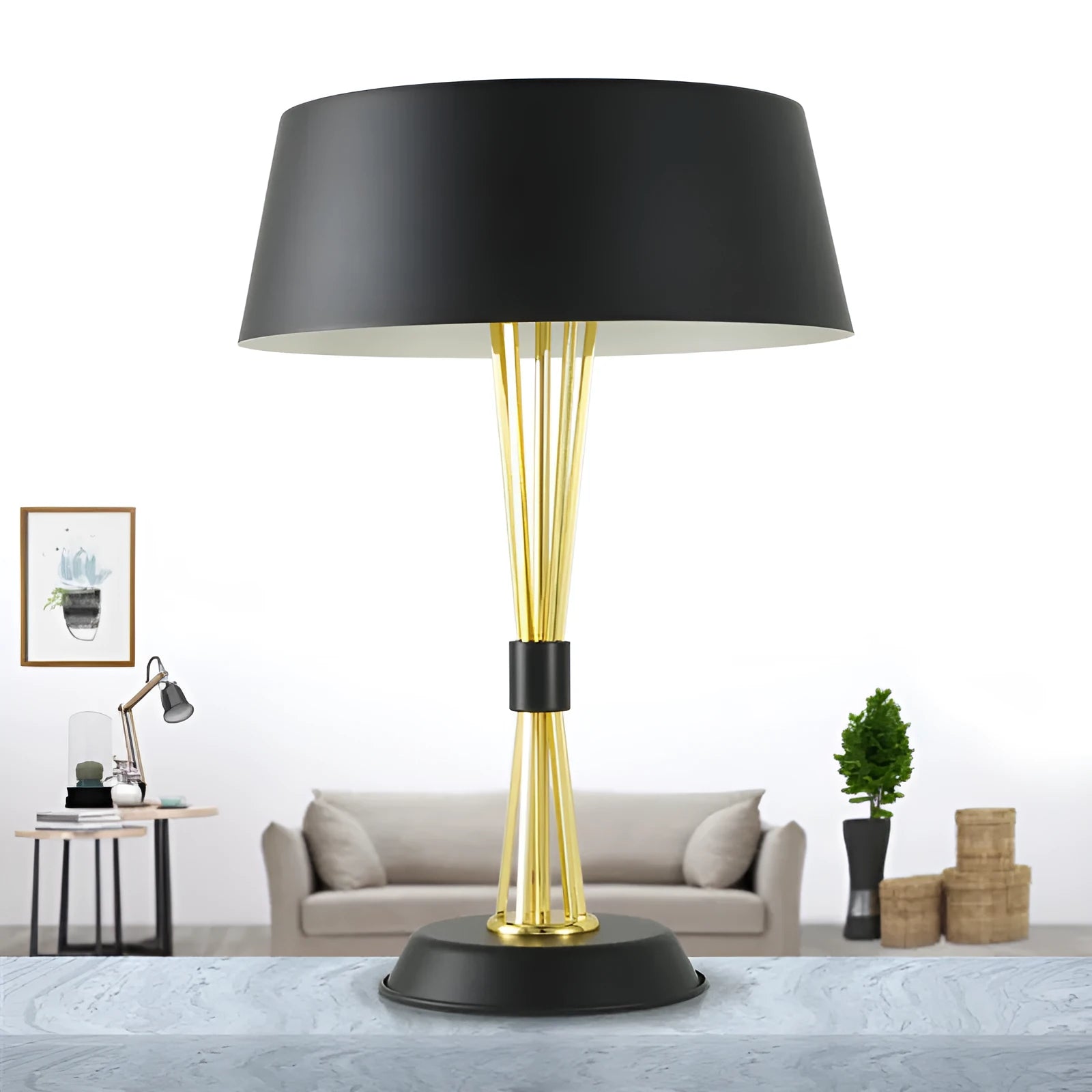 European-style iron table lamp 35x66cm black metal lampholder LED desk light