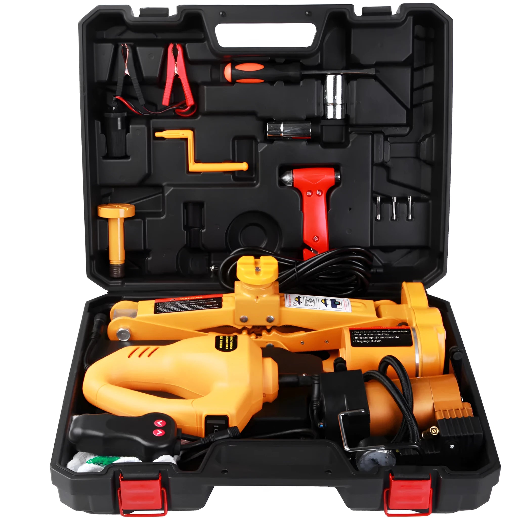 Yellow electric car jack set with cordless wrench for 2 tonne vehicles