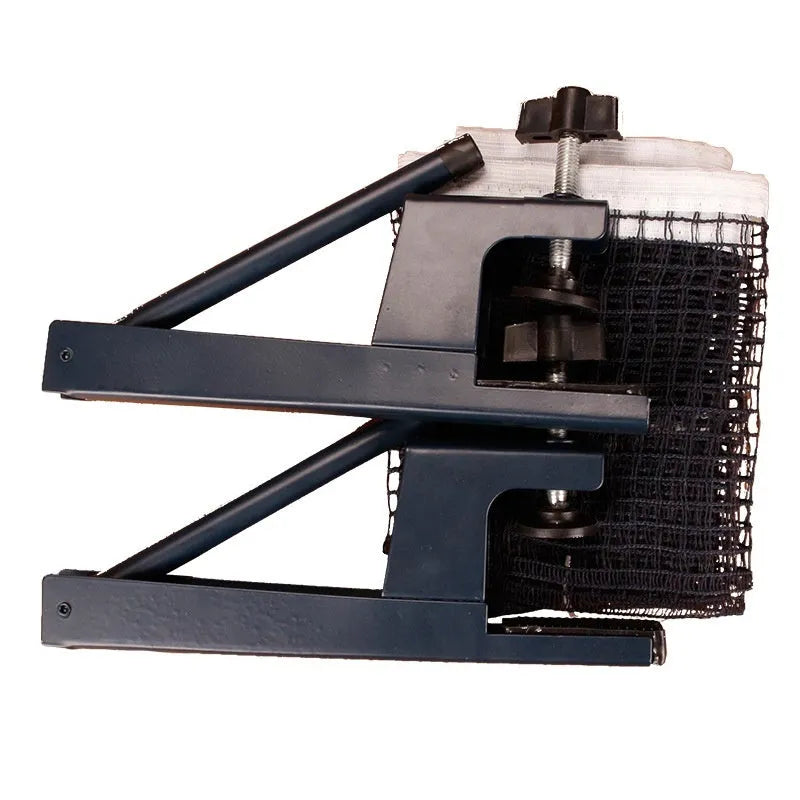 Black universal table tennis net post with large thickened clip for secure table attachment.
