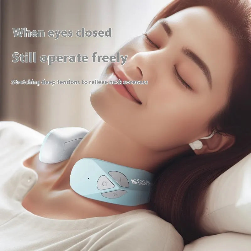 Electric neck massager EMS pulse rechargeable USB cervical traction therapy with heating function in Lake Blue B