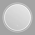 Round smart bathroom mirror with black aluminium frame and integrated LED lighting