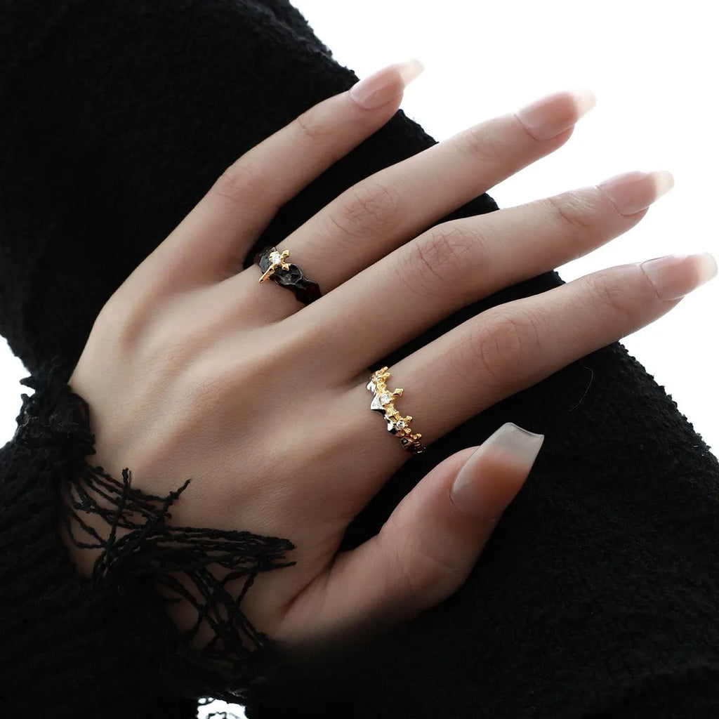 Princess Knight silver couple ring with adjustable opening in white gold or black gold colour