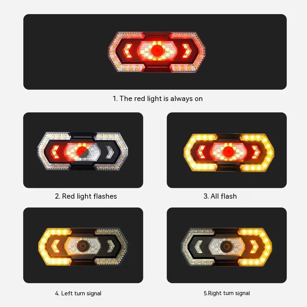 Black wireless remote control motorbike taillight with USB charging port