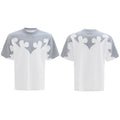 Men's cotton t-shirt with burnt flower rhinestone stitching and three-dimensional embroidery design in red colour