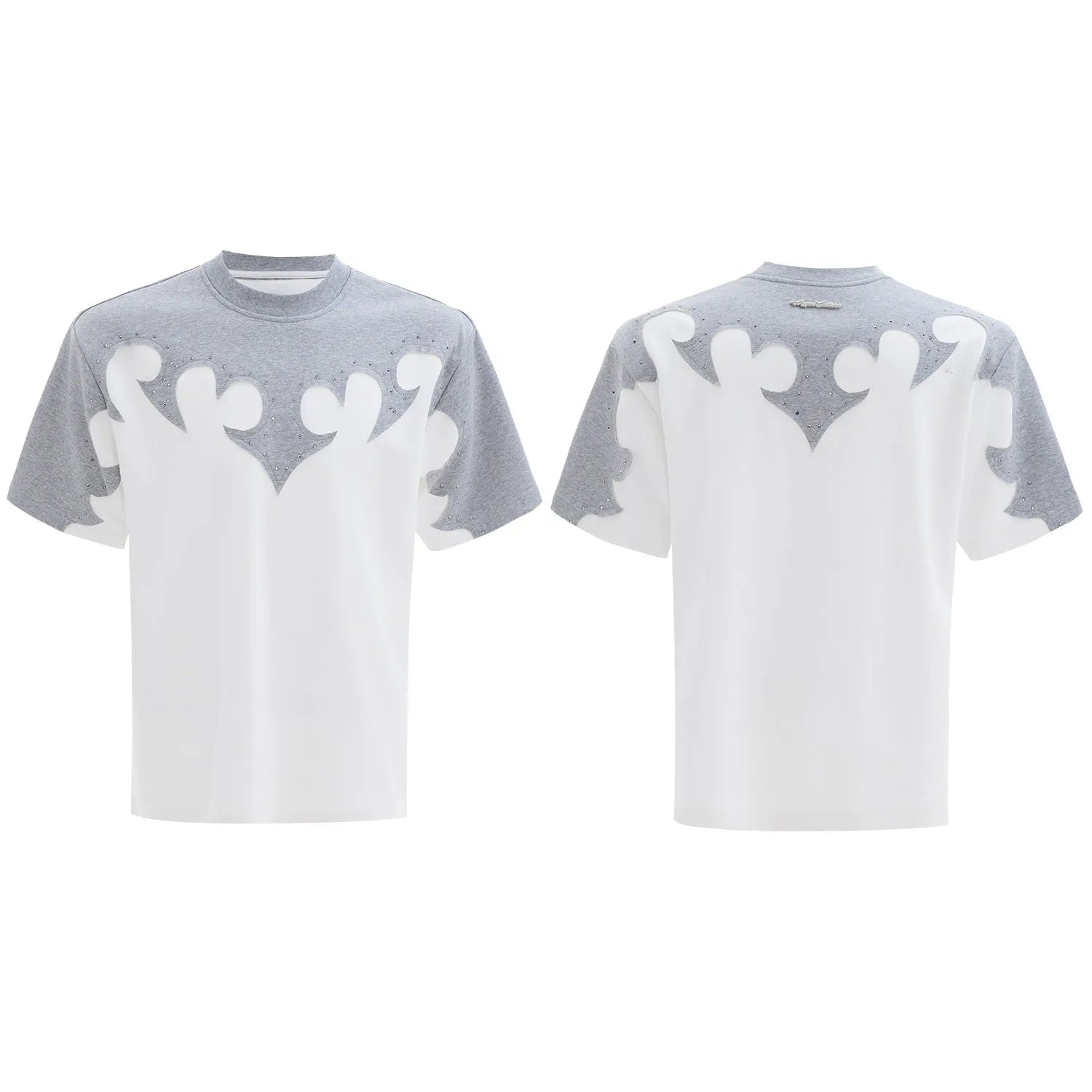 Men's cotton t-shirt with burnt flower rhinestone stitching and three-dimensional embroidery design in red colour
