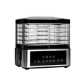Silver stainless steel fruit dehydrator with 14L capacity and control panel for drying food at home