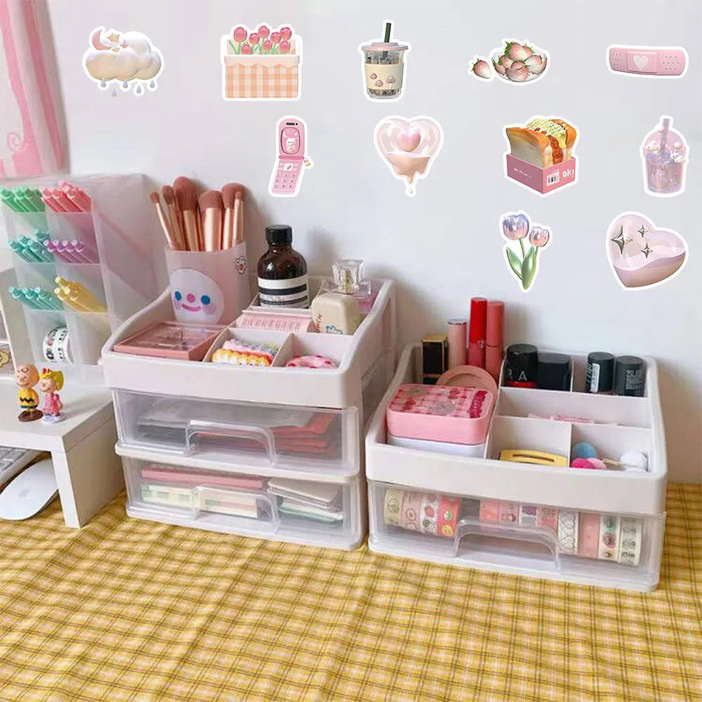 Pink girl heart 3D decorative stickers pack with 63 pieces for crafts and stationery