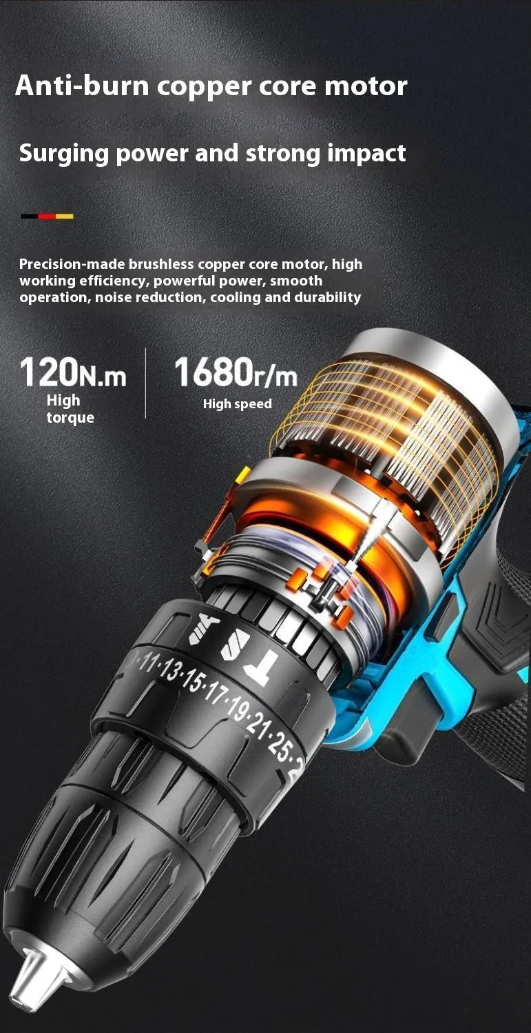 12V impact pistol drill electric screwdriver with two-speed control and pistol grip