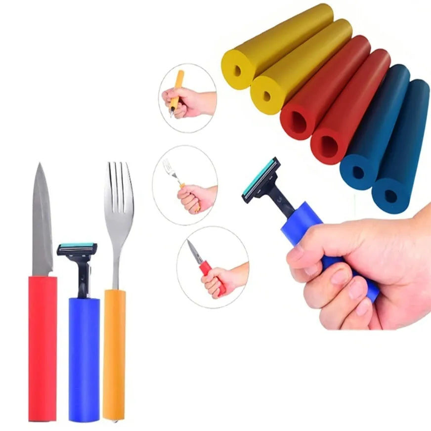 Rubber auxiliary grip hose sleeves for tableware pens, showing inner and outer diameters.