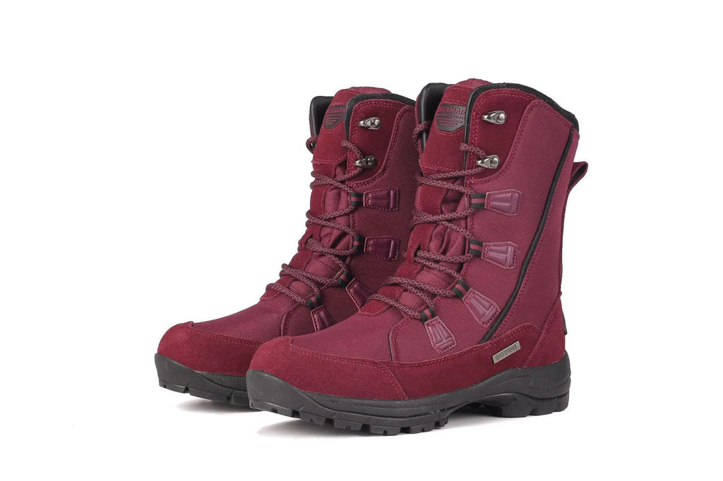 Women's mid-calf thermal snow boots in black with round toe and genuine leather upper