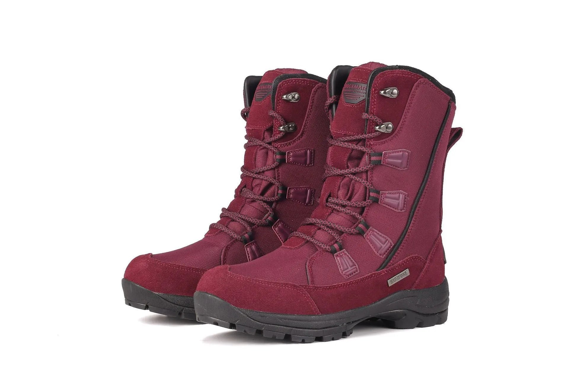 Women's mid-calf thermal snow boots in black with round toe and genuine leather upper