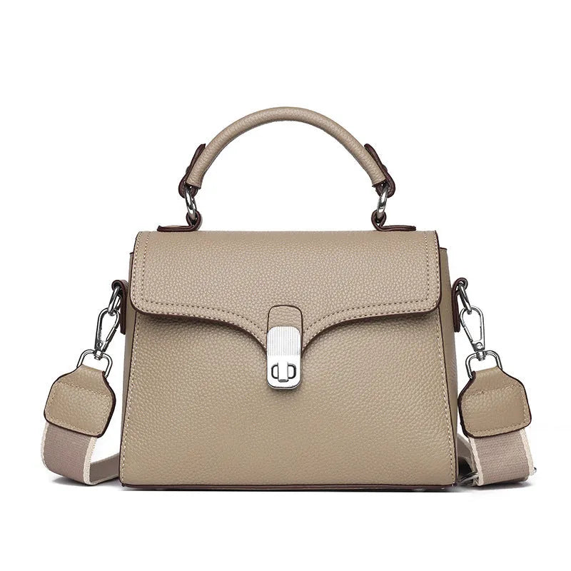 Women's genuine leather cross-body bag oval shape 21x18x9cm sandwich pocket black white khaki blue grey