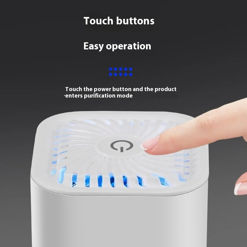 Mini USB air purifier in black and white colours for car and small room use