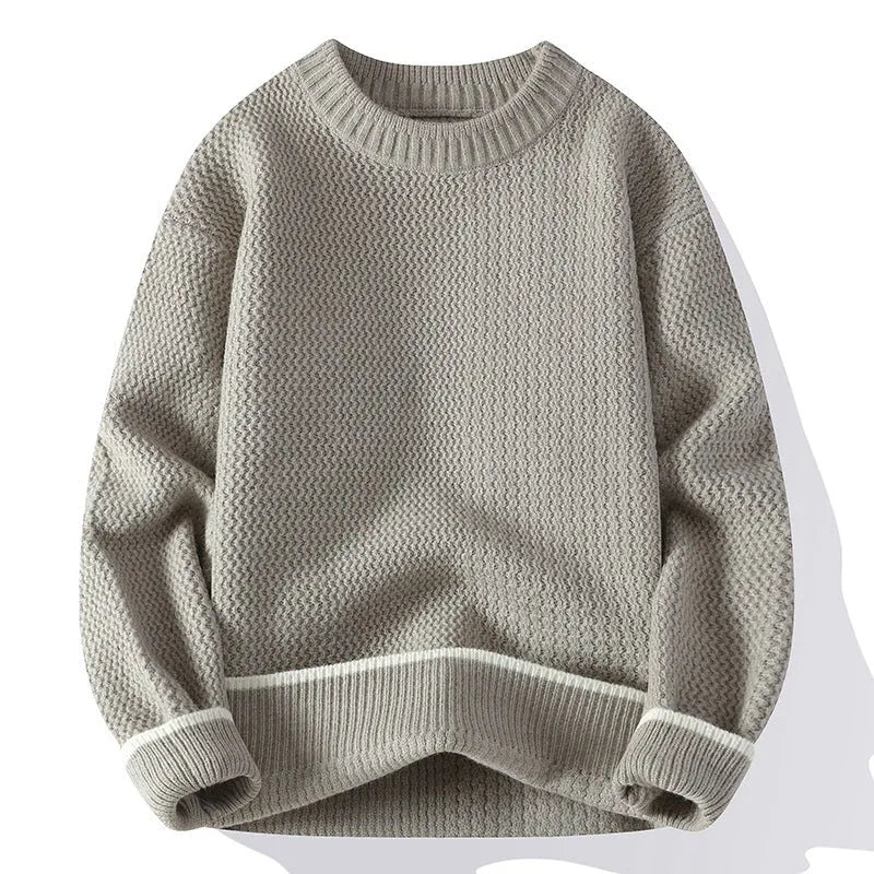 Men's loose fit round neck pullover sweater in polyester blend fabric for autumn winter casual wear